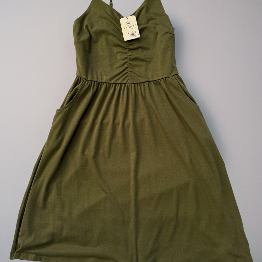 Charming Olive Green Kids Casual Dress